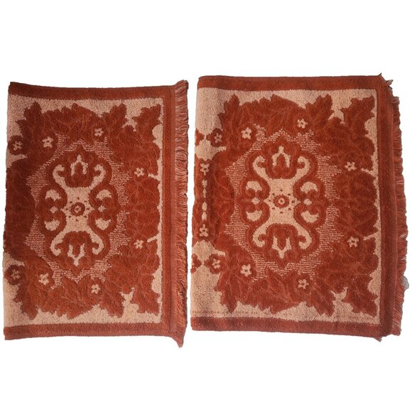 Tastemaker 2 Orange Peach Sculpted Reversible Floral 16" x 25" Towels - Picture 1 of 11